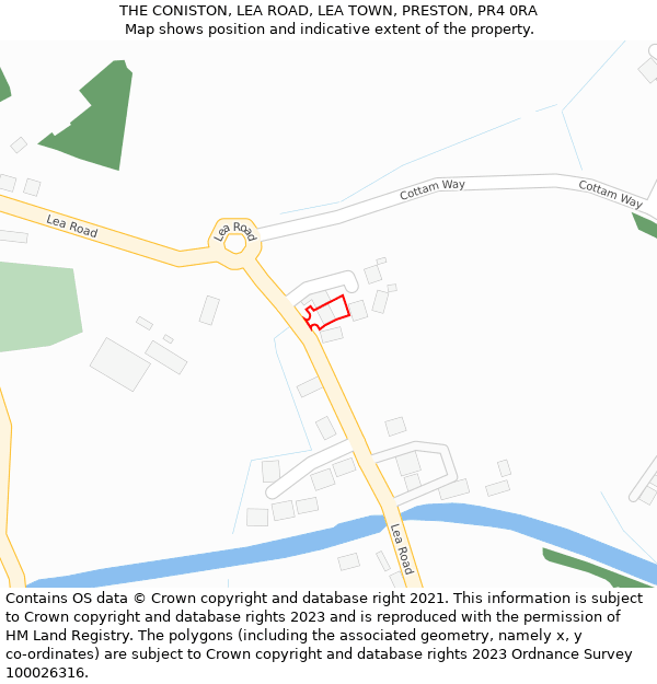 THE CONISTON, LEA ROAD, LEA TOWN, PRESTON, PR4 0RA: Location map and indicative extent of plot