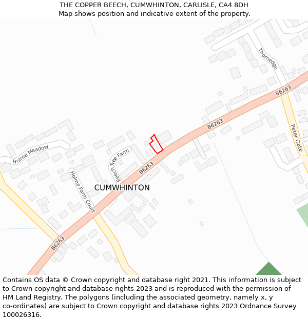 THE COPPER BEECH, CUMWHINTON, CARLISLE, CA4 8DH: Location map and indicative extent of plot