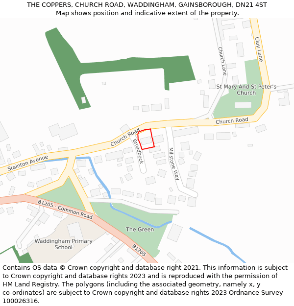 THE COPPERS, CHURCH ROAD, WADDINGHAM, GAINSBOROUGH, DN21 4ST: Location map and indicative extent of plot