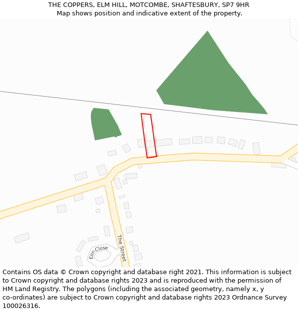 THE COPPERS, ELM HILL, MOTCOMBE, SHAFTESBURY, SP7 9HR: Location map and indicative extent of plot