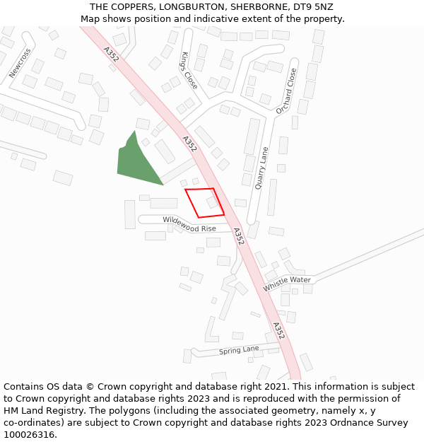 THE COPPERS, LONGBURTON, SHERBORNE, DT9 5NZ: Location map and indicative extent of plot