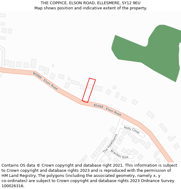 THE COPPICE, ELSON ROAD, ELLESMERE, SY12 9EU: Location map and indicative extent of plot