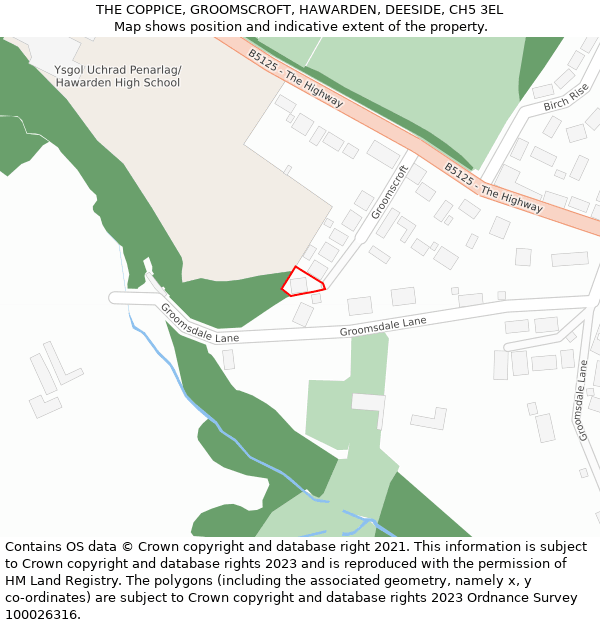 THE COPPICE, GROOMSCROFT, HAWARDEN, DEESIDE, CH5 3EL: Location map and indicative extent of plot