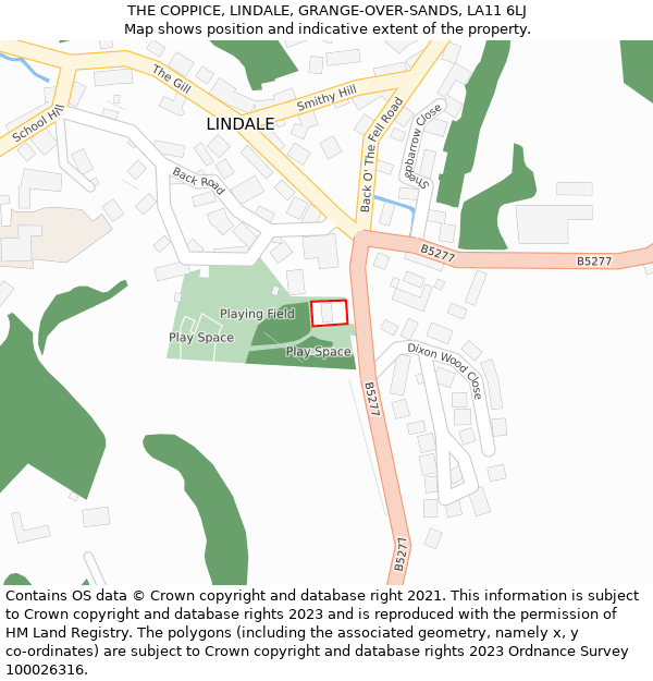 THE COPPICE, LINDALE, GRANGE-OVER-SANDS, LA11 6LJ: Location map and indicative extent of plot