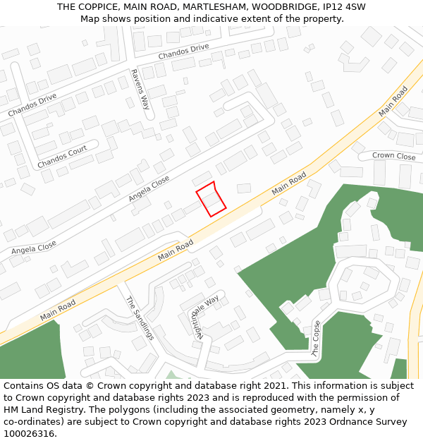 THE COPPICE, MAIN ROAD, MARTLESHAM, WOODBRIDGE, IP12 4SW: Location map and indicative extent of plot