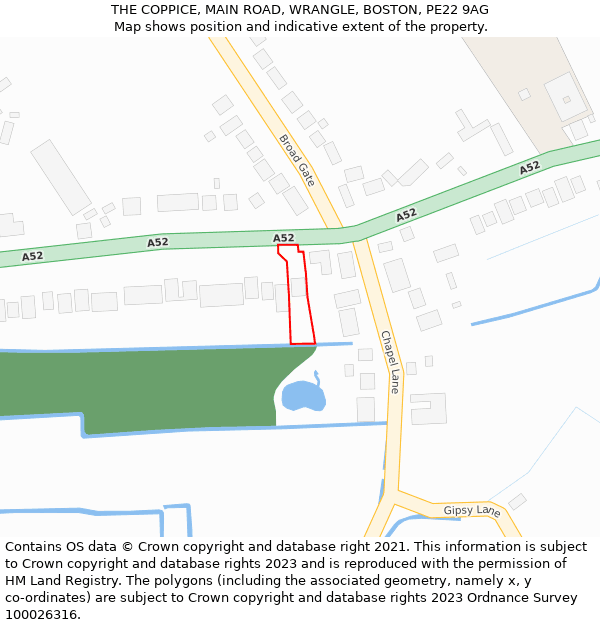 THE COPPICE, MAIN ROAD, WRANGLE, BOSTON, PE22 9AG: Location map and indicative extent of plot
