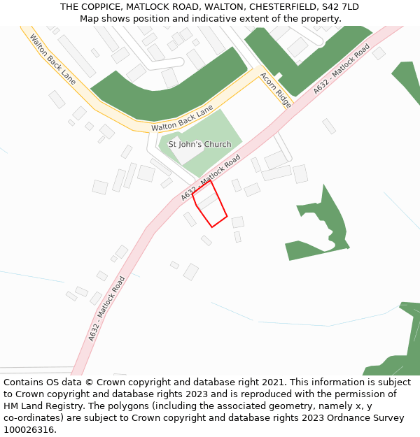THE COPPICE, MATLOCK ROAD, WALTON, CHESTERFIELD, S42 7LD: Location map and indicative extent of plot