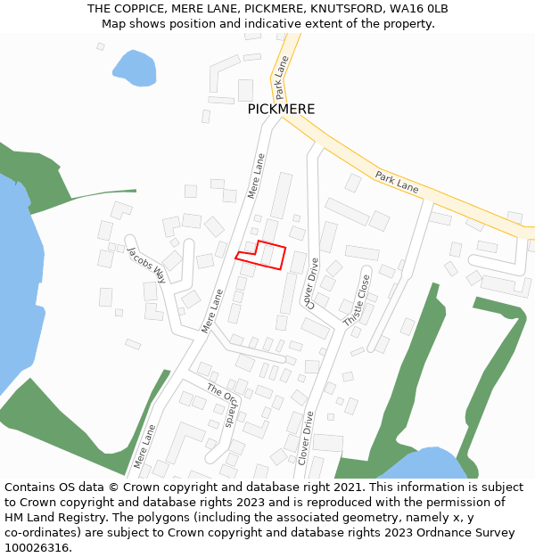 THE COPPICE, MERE LANE, PICKMERE, KNUTSFORD, WA16 0LB: Location map and indicative extent of plot