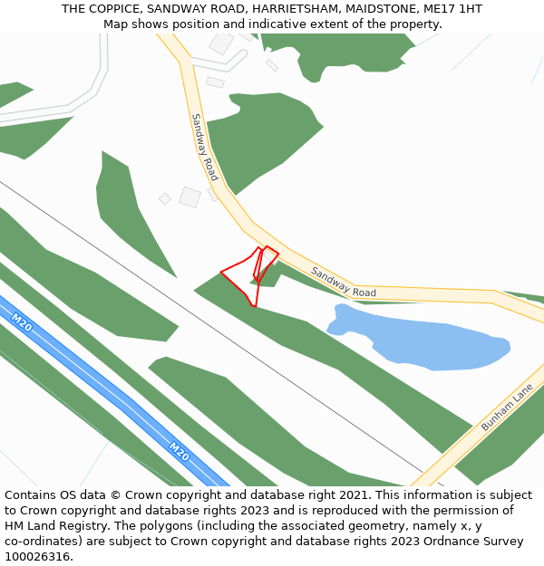 THE COPPICE, SANDWAY ROAD, HARRIETSHAM, MAIDSTONE, ME17 1HT: Location map and indicative extent of plot