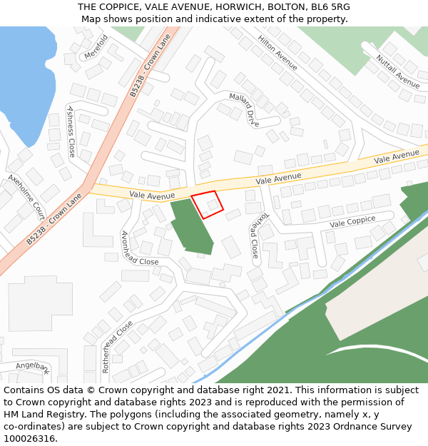 THE COPPICE, VALE AVENUE, HORWICH, BOLTON, BL6 5RG: Location map and indicative extent of plot