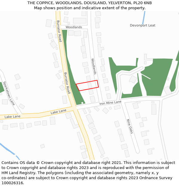 THE COPPICE, WOODLANDS, DOUSLAND, YELVERTON, PL20 6NB: Location map and indicative extent of plot