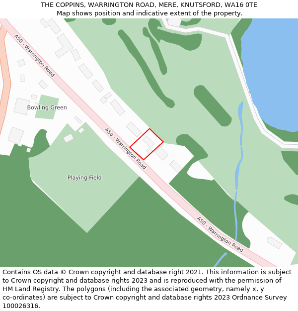 THE COPPINS, WARRINGTON ROAD, MERE, KNUTSFORD, WA16 0TE: Location map and indicative extent of plot