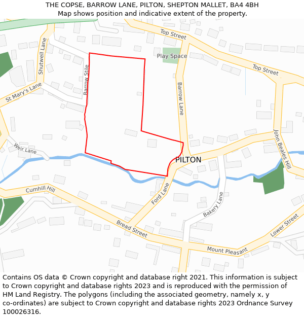 THE COPSE, BARROW LANE, PILTON, SHEPTON MALLET, BA4 4BH: Location map and indicative extent of plot