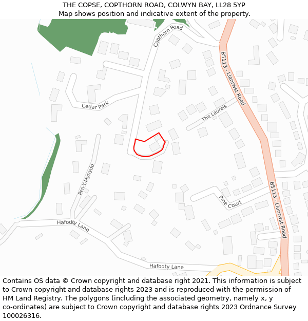 THE COPSE, COPTHORN ROAD, COLWYN BAY, LL28 5YP: Location map and indicative extent of plot