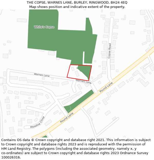 THE COPSE, WARNES LANE, BURLEY, RINGWOOD, BH24 4EQ: Location map and indicative extent of plot