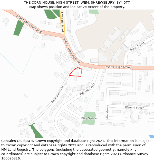 THE CORN HOUSE, HIGH STREET, WEM, SHREWSBURY, SY4 5TT: Location map and indicative extent of plot