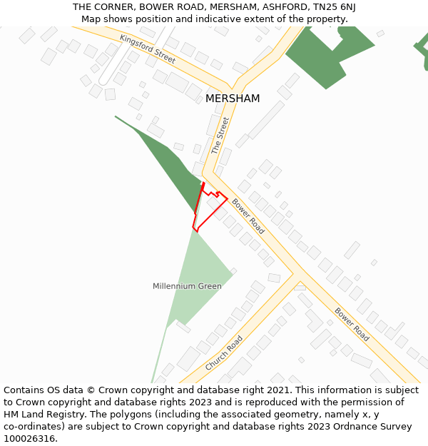 THE CORNER, BOWER ROAD, MERSHAM, ASHFORD, TN25 6NJ: Location map and indicative extent of plot