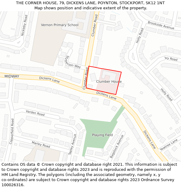 THE CORNER HOUSE, 79, DICKENS LANE, POYNTON, STOCKPORT, SK12 1NT: Location map and indicative extent of plot