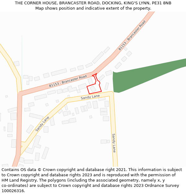 THE CORNER HOUSE, BRANCASTER ROAD, DOCKING, KING'S LYNN, PE31 8NB: Location map and indicative extent of plot