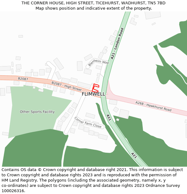 THE CORNER HOUSE, HIGH STREET, TICEHURST, WADHURST, TN5 7BD: Location map and indicative extent of plot