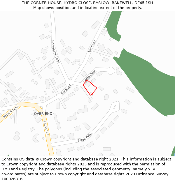 THE CORNER HOUSE, HYDRO CLOSE, BASLOW, BAKEWELL, DE45 1SH: Location map and indicative extent of plot