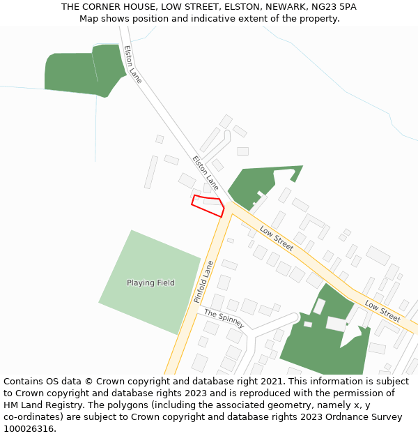 THE CORNER HOUSE, LOW STREET, ELSTON, NEWARK, NG23 5PA: Location map and indicative extent of plot