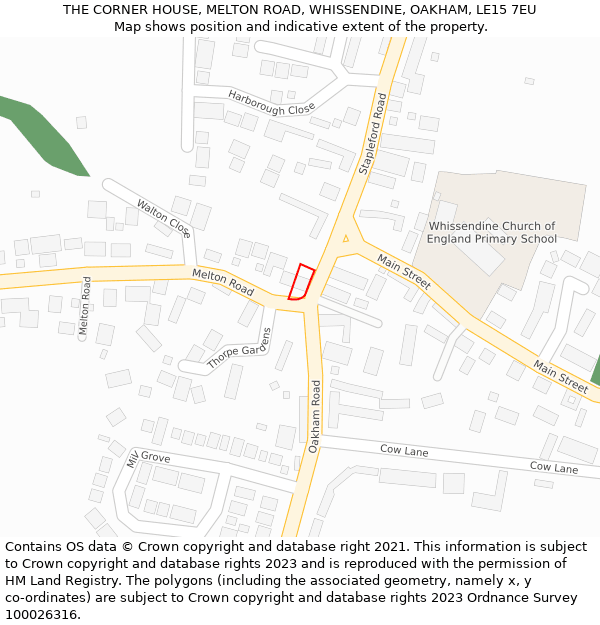 THE CORNER HOUSE, MELTON ROAD, WHISSENDINE, OAKHAM, LE15 7EU: Location map and indicative extent of plot