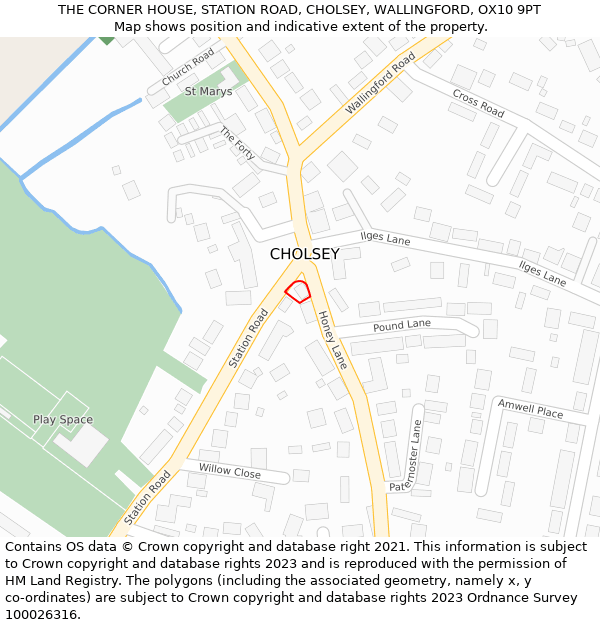 THE CORNER HOUSE, STATION ROAD, CHOLSEY, WALLINGFORD, OX10 9PT: Location map and indicative extent of plot