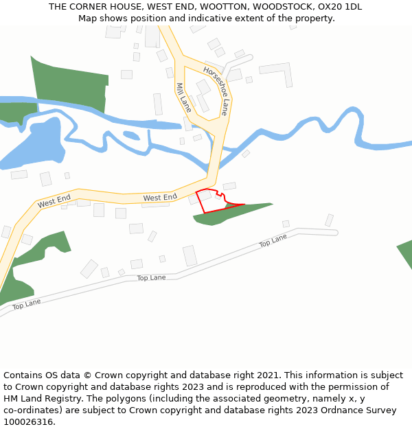 THE CORNER HOUSE, WEST END, WOOTTON, WOODSTOCK, OX20 1DL: Location map and indicative extent of plot