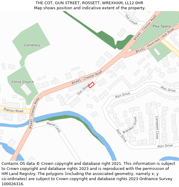 THE COT, GUN STREET, ROSSETT, WREXHAM, LL12 0HR: Location map and indicative extent of plot