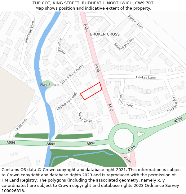 THE COT, KING STREET, RUDHEATH, NORTHWICH, CW9 7RT: Location map and indicative extent of plot