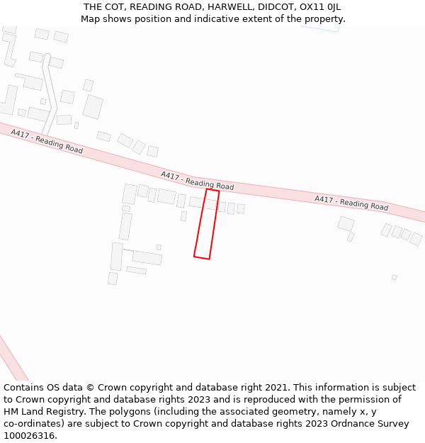 THE COT, READING ROAD, HARWELL, DIDCOT, OX11 0JL: Location map and indicative extent of plot