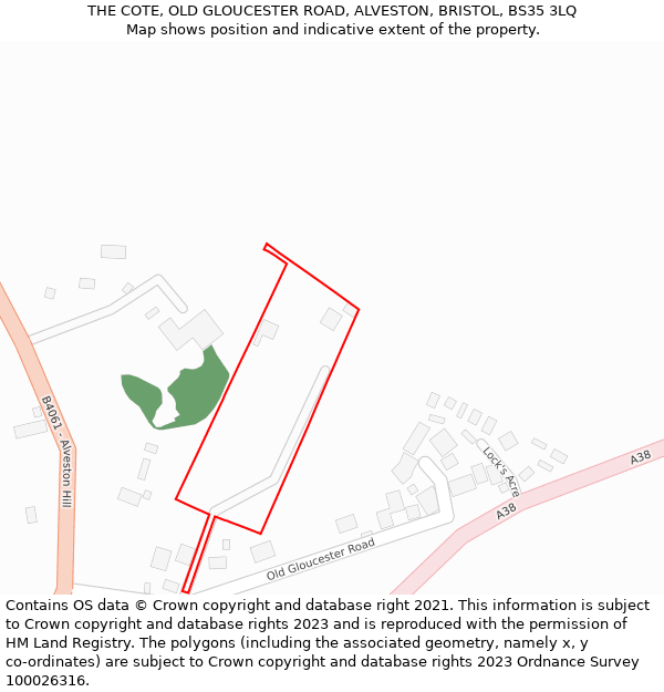 THE COTE, OLD GLOUCESTER ROAD, ALVESTON, BRISTOL, BS35 3LQ: Location map and indicative extent of plot