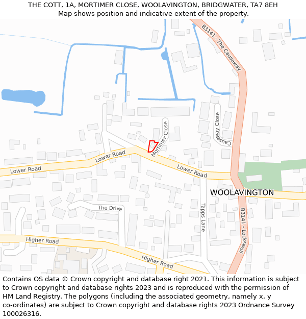 THE COTT, 1A, MORTIMER CLOSE, WOOLAVINGTON, BRIDGWATER, TA7 8EH: Location map and indicative extent of plot