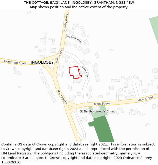 THE COTTAGE, BACK LANE, INGOLDSBY, GRANTHAM, NG33 4EW: Location map and indicative extent of plot