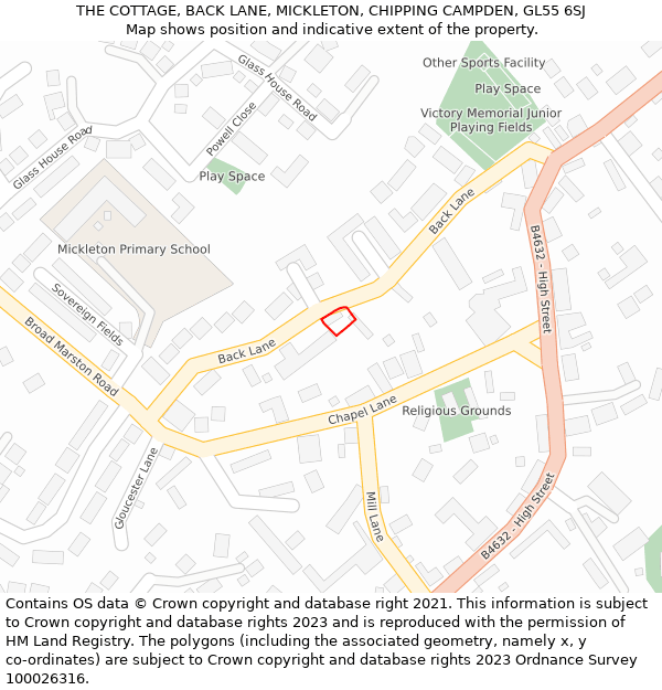 THE COTTAGE, BACK LANE, MICKLETON, CHIPPING CAMPDEN, GL55 6SJ: Location map and indicative extent of plot