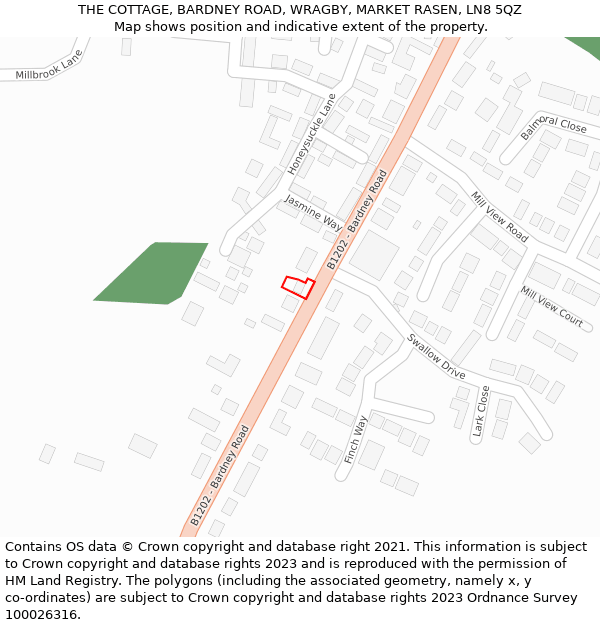 THE COTTAGE, BARDNEY ROAD, WRAGBY, MARKET RASEN, LN8 5QZ: Location map and indicative extent of plot