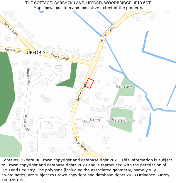 THE COTTAGE, BARRACK LANE, UFFORD, WOODBRIDGE, IP13 6DT: Location map and indicative extent of plot