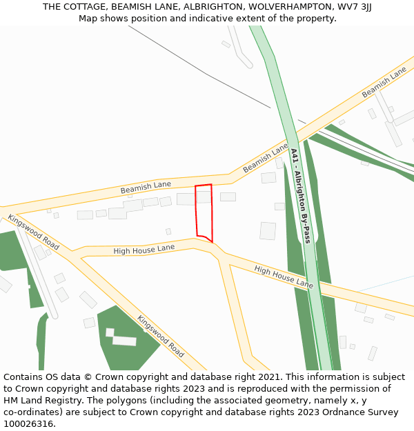 THE COTTAGE, BEAMISH LANE, ALBRIGHTON, WOLVERHAMPTON, WV7 3JJ: Location map and indicative extent of plot