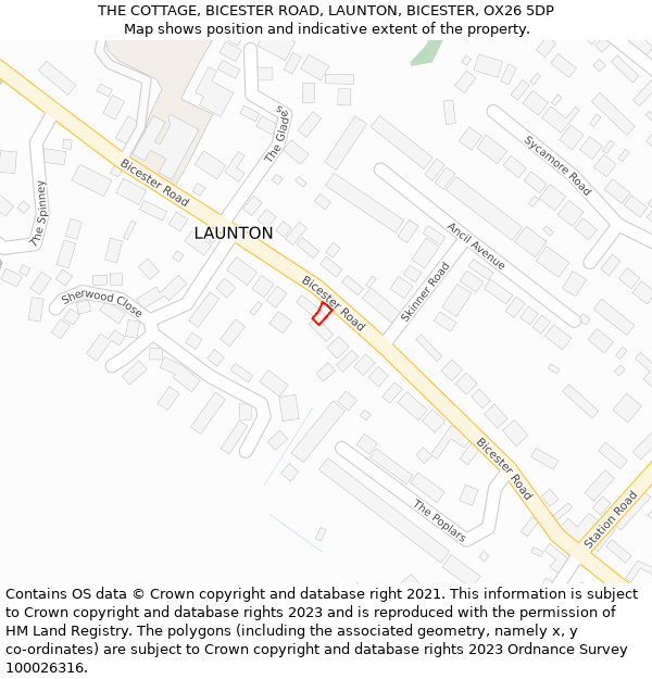 THE COTTAGE, BICESTER ROAD, LAUNTON, BICESTER, OX26 5DP: Location map and indicative extent of plot