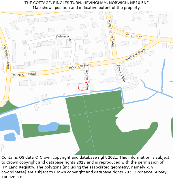THE COTTAGE, BINGLES TURN, HEVINGHAM, NORWICH, NR10 5NF: Location map and indicative extent of plot