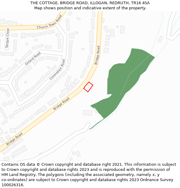 THE COTTAGE, BRIDGE ROAD, ILLOGAN, REDRUTH, TR16 4SA: Location map and indicative extent of plot
