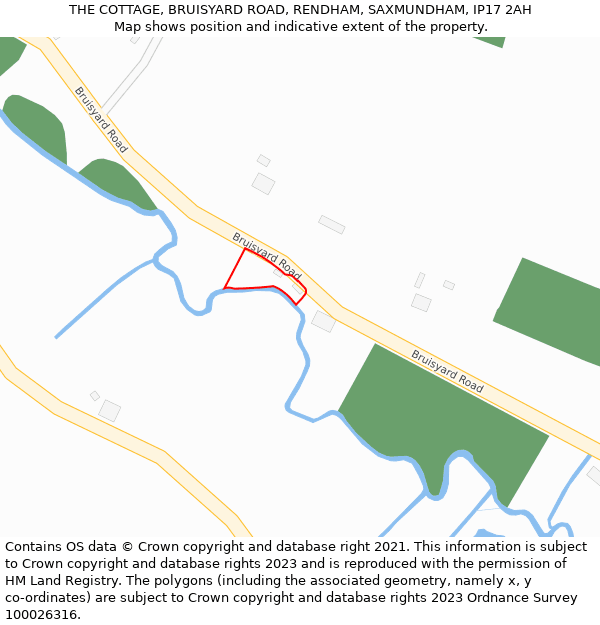 THE COTTAGE, BRUISYARD ROAD, RENDHAM, SAXMUNDHAM, IP17 2AH: Location map and indicative extent of plot