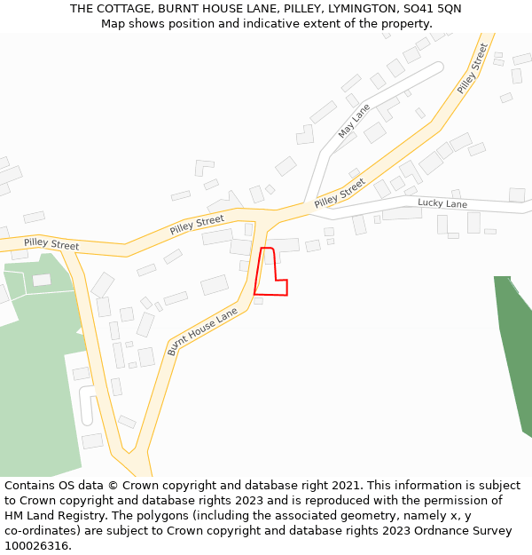 THE COTTAGE, BURNT HOUSE LANE, PILLEY, LYMINGTON, SO41 5QN: Location map and indicative extent of plot