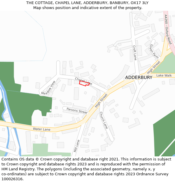 THE COTTAGE, CHAPEL LANE, ADDERBURY, BANBURY, OX17 3LY: Location map and indicative extent of plot