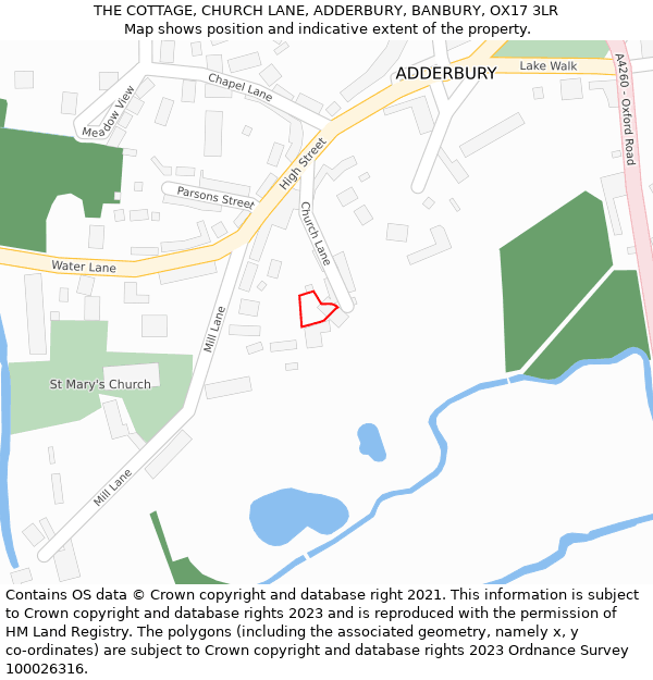 THE COTTAGE, CHURCH LANE, ADDERBURY, BANBURY, OX17 3LR: Location map and indicative extent of plot