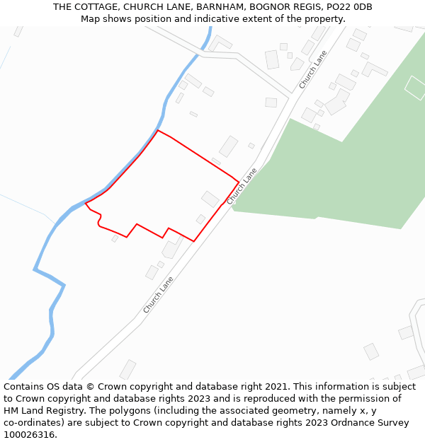 THE COTTAGE, CHURCH LANE, BARNHAM, BOGNOR REGIS, PO22 0DB: Location map and indicative extent of plot