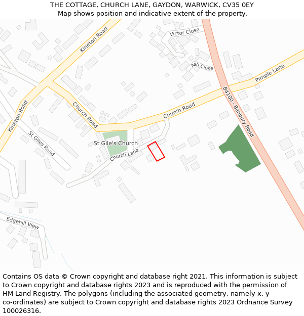 THE COTTAGE, CHURCH LANE, GAYDON, WARWICK, CV35 0EY: Location map and indicative extent of plot