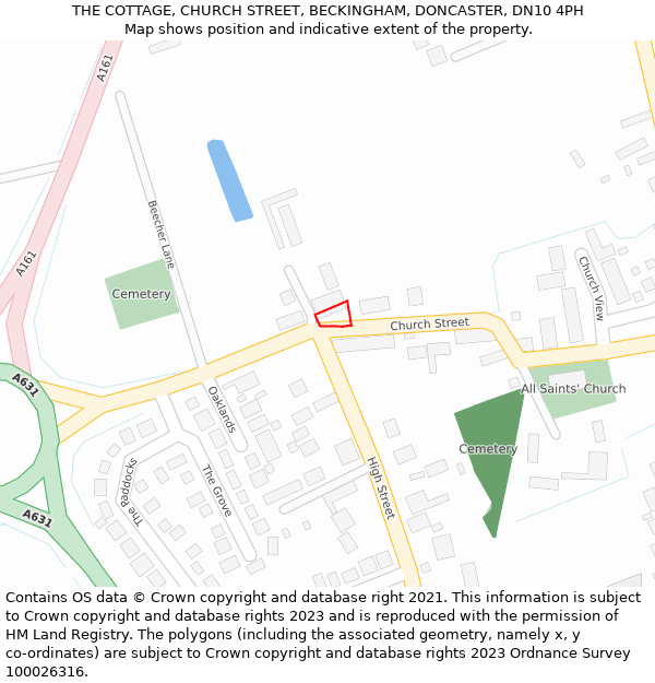 THE COTTAGE, CHURCH STREET, BECKINGHAM, DONCASTER, DN10 4PH: Location map and indicative extent of plot