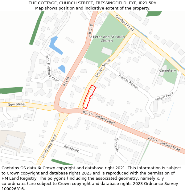 THE COTTAGE, CHURCH STREET, FRESSINGFIELD, EYE, IP21 5PA: Location map and indicative extent of plot